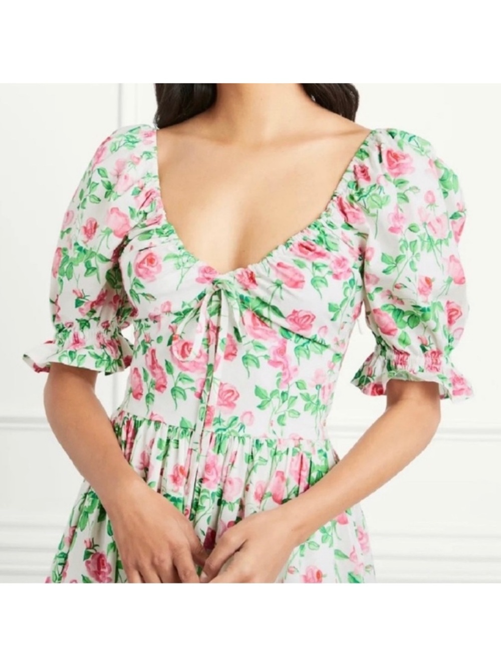 Hill House The Ophelia Dress Rose Print Puff Sleeve Nap A-line Midi XXS NEW - Picture 4 of 11